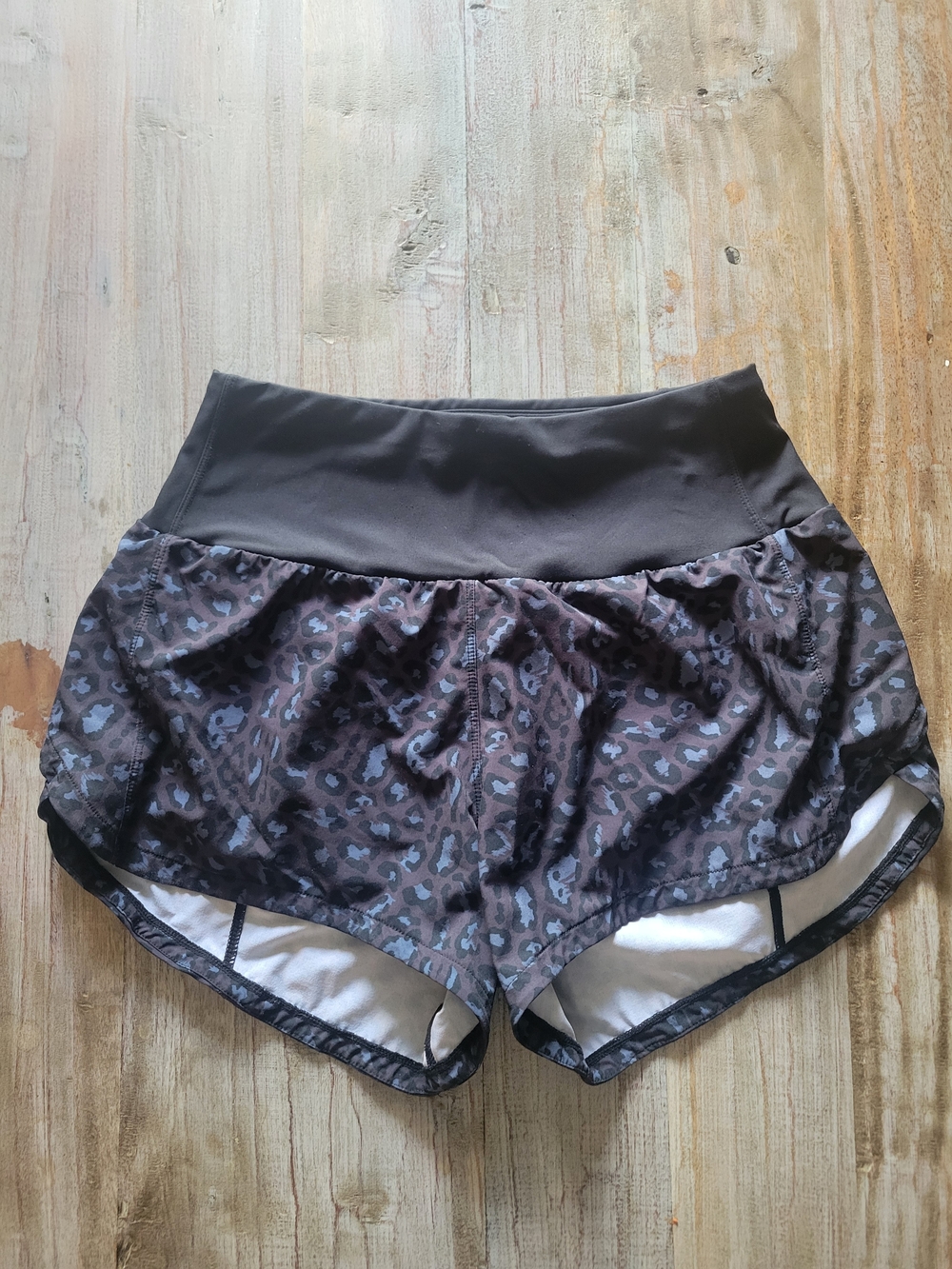 High-Waist Leopard Print Athletic Shorts in Black